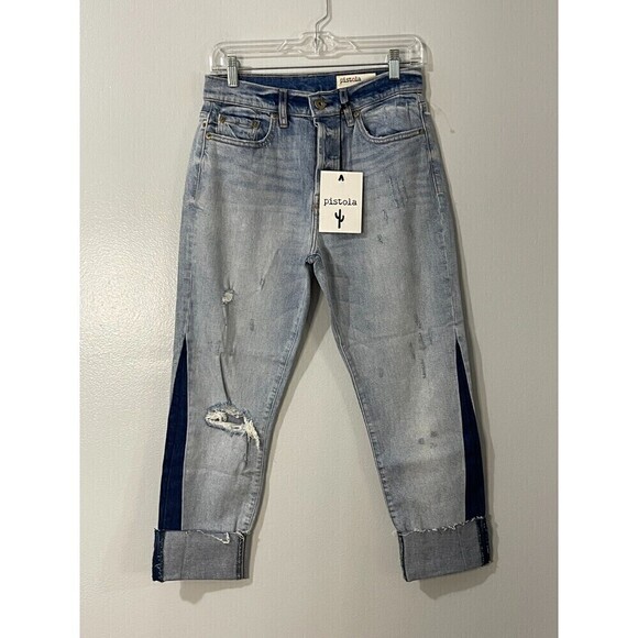 PISTOLA Pick Me Up Jeans Size 27 Blue Distressed Raw Hem High Rise Denim - Picture 2 of 11